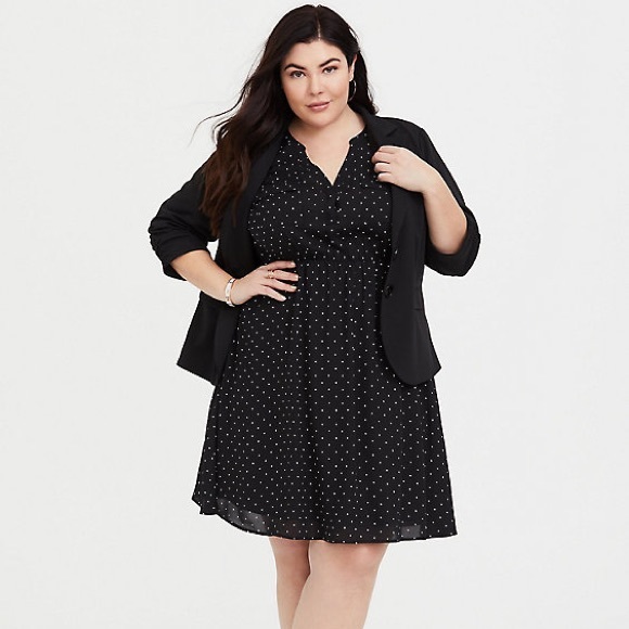 torrid Dresses & Skirts - ✨HP✨HARPER - BLACK POLKA DOT GEORGETTE SHIRT DRESS✨